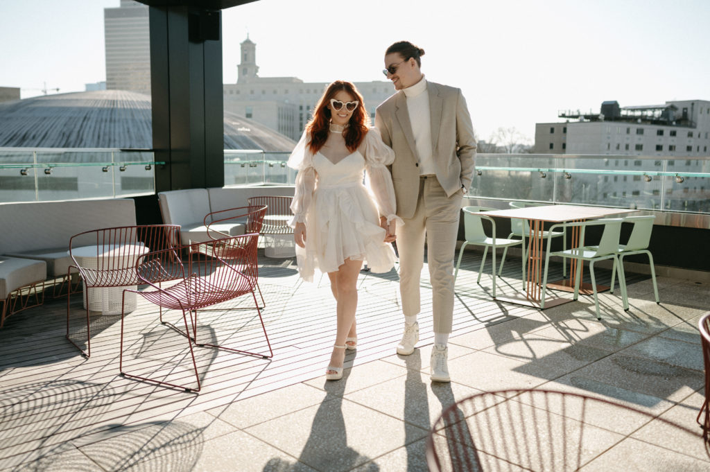 Vintage Elopement-style engagement session in a coffee shop in Nashville, TN 