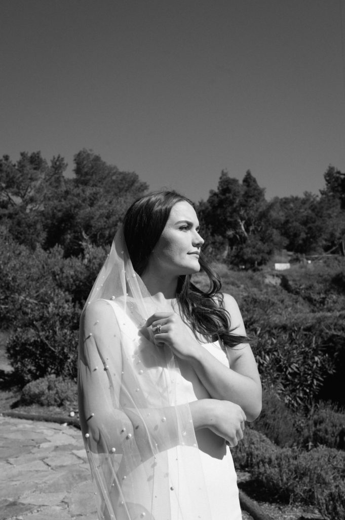 black and white portrait of bride 