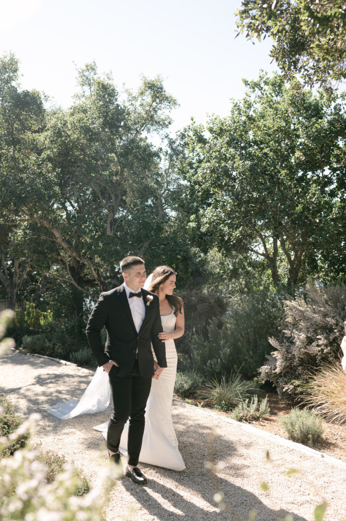 Couple walking down the path in Ventana Big Sur after saying I do