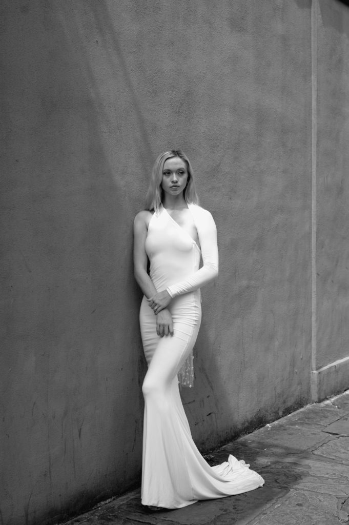 Modern bridal portrait on the streets of the French Quarter in New Orleans 