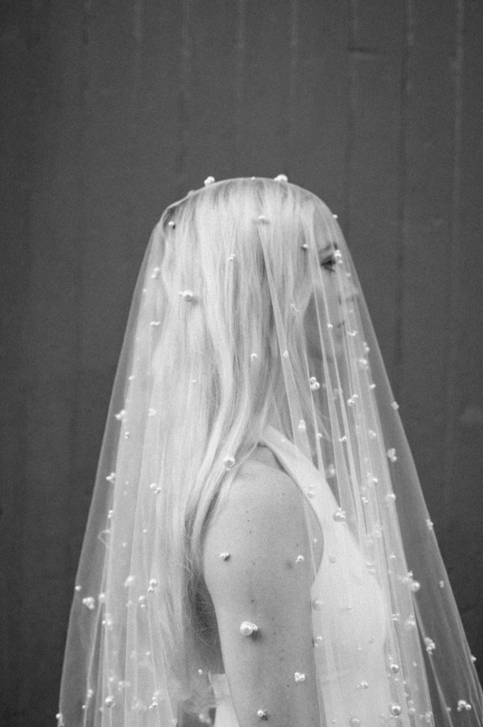 Editorial black and white bridal portrait 