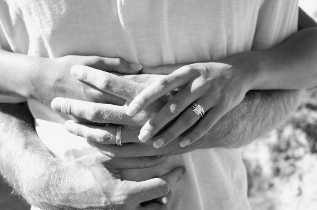 Black and white ring detail shot of a Colorado couples session 