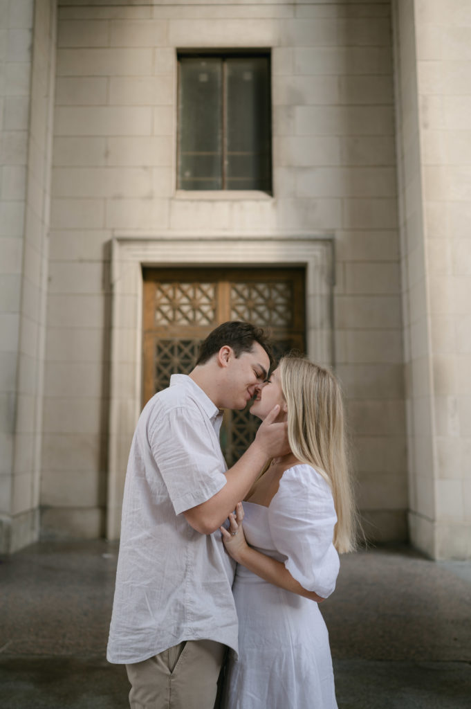 Couple kissing downtown Nashville