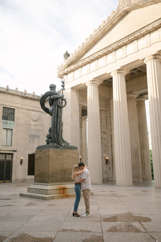 Couple embracing at the War Memorial Building in Nashville, Tennessee 