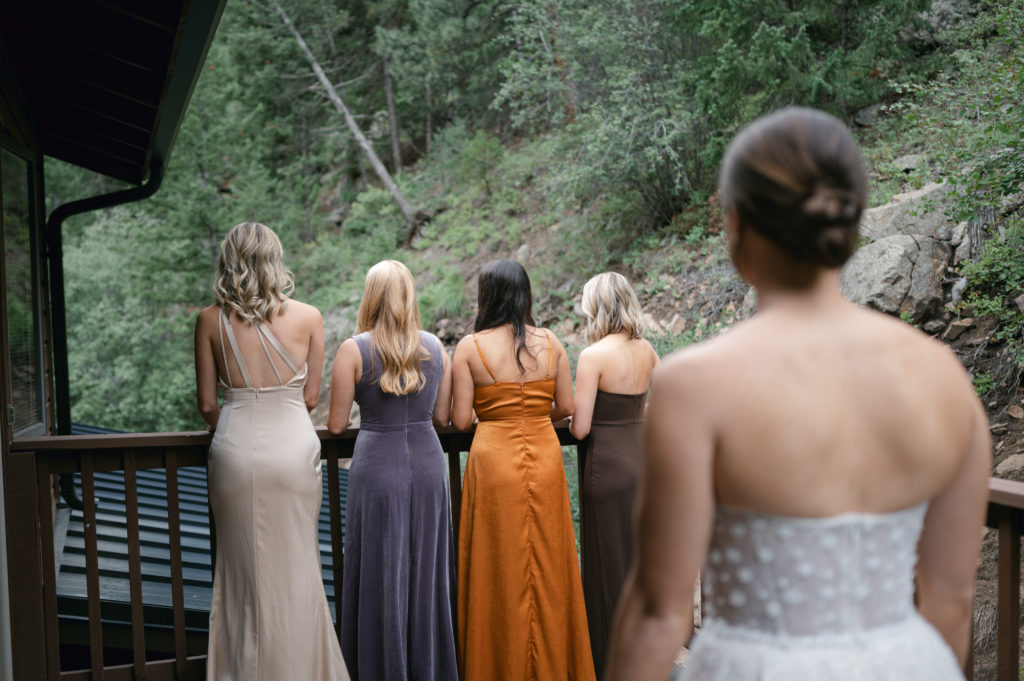 First look with bride and her bridesmaids 