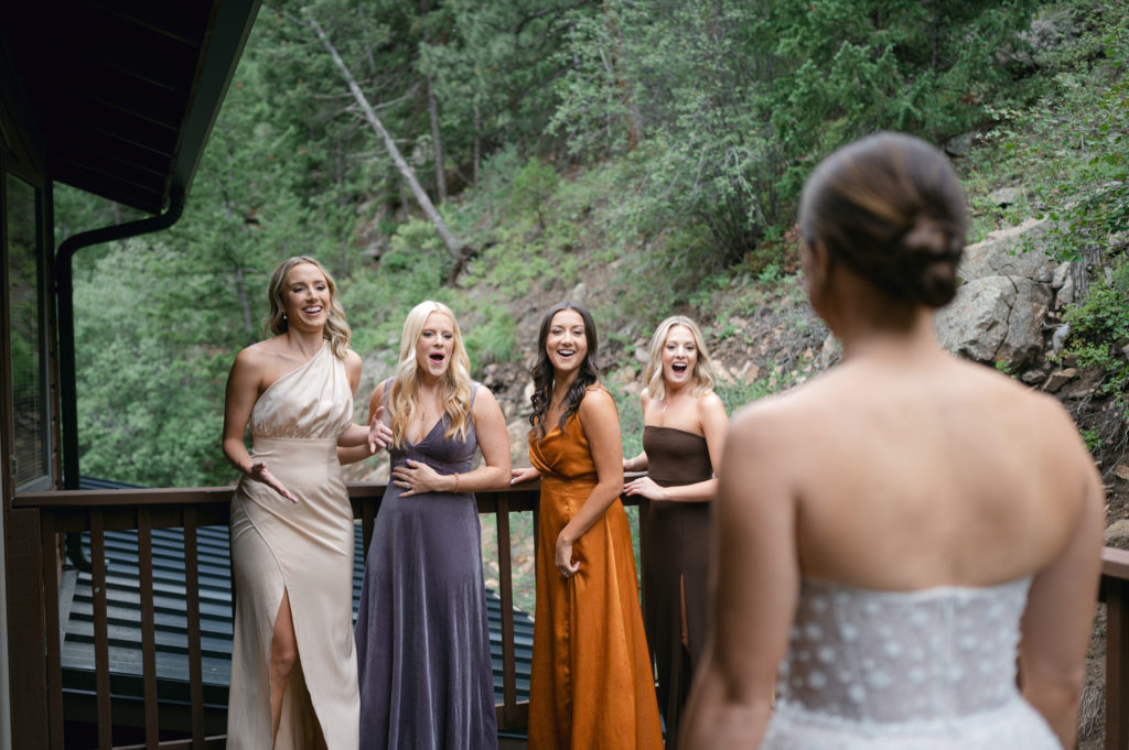 First look with bride and her bridesmaids 