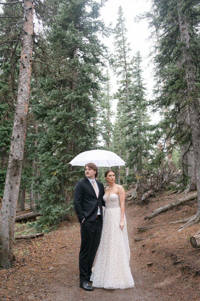 Romantic wedding portrait in the forest