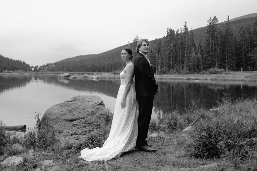 Romantic black and white bridal portrait at echo lake 
