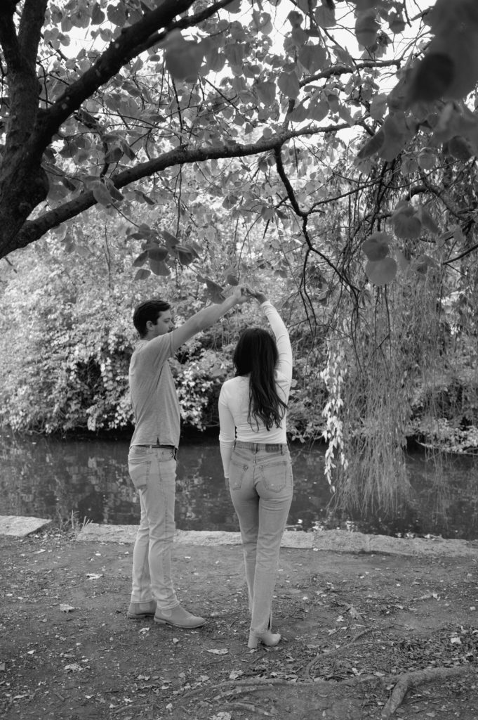 Black and white image of couple dancing in Centennial Park
