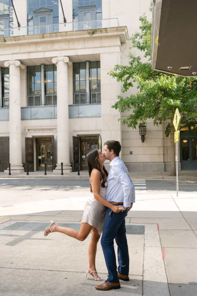 Couple kissing in downtown Nashville, Tennessee