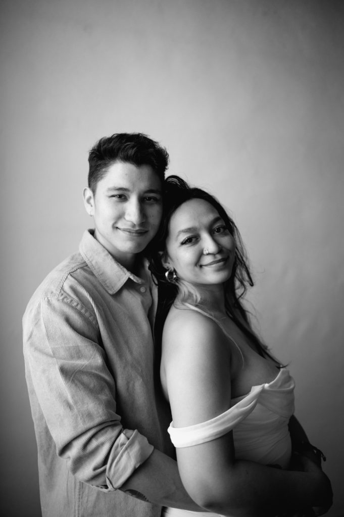 Black and white vintage inspired engagement photo 