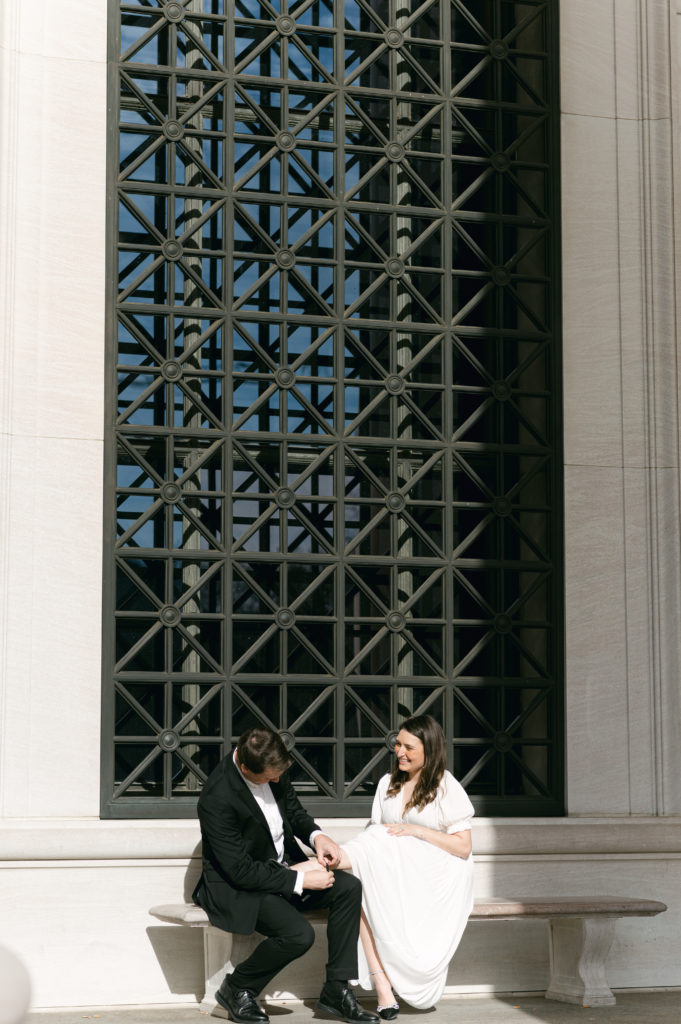 Engagement photos in front of The National Gallery of Art Museum in Washington DC