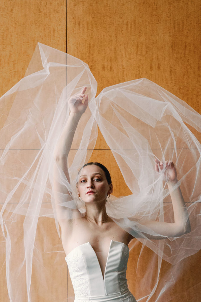 Editorial bridal portrait session at an art museum
