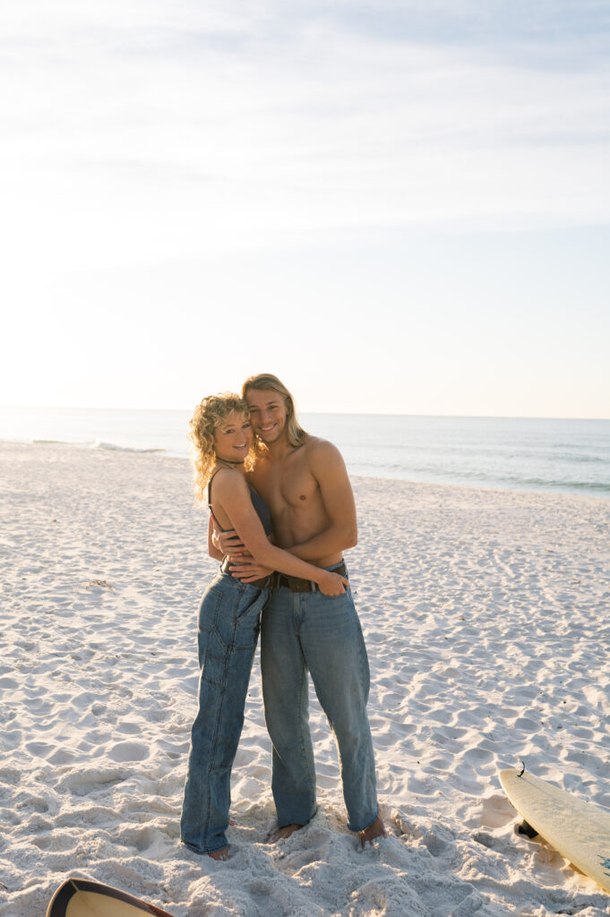 Couple in love at sunrise on the coast in Florida 