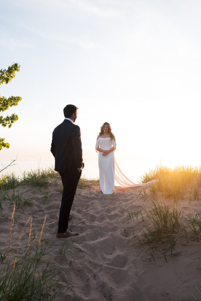 Cliffside wedding portraits overlooking Lake Michigan 