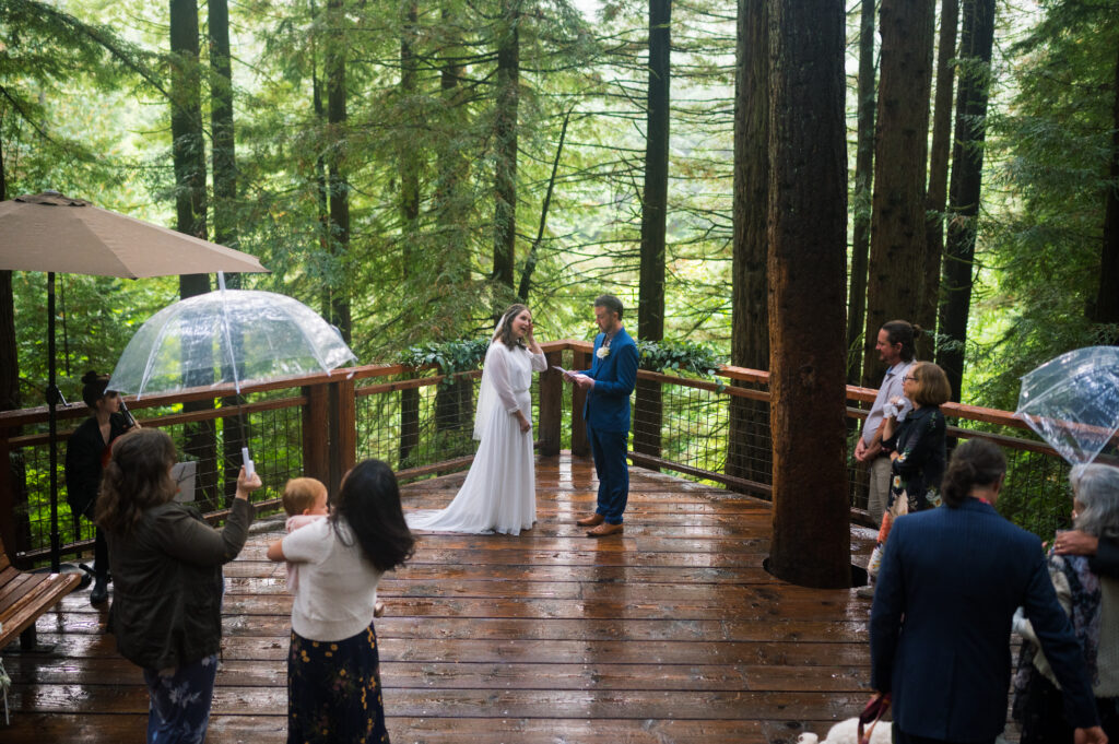Couple getting married at The Redwood Deck at Hoyt Arboretum