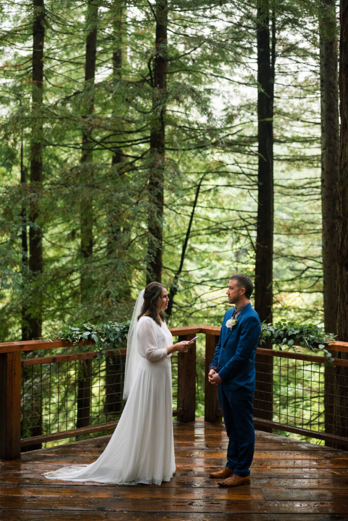 Couple getting married at The Redwood Deck at Hoyt Arboretum
