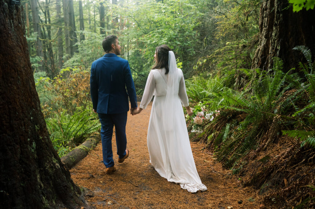 Wedding Portraits of a couple at Hoyt Arboretum in Portland, OR. 