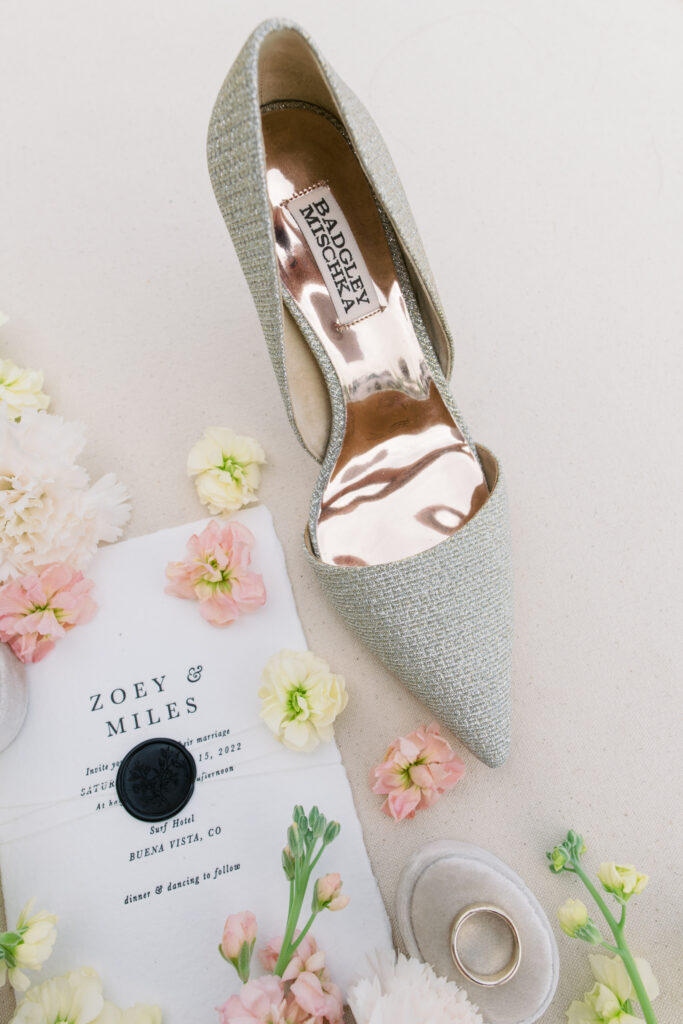 Luxury detail shot of wedding shoes 