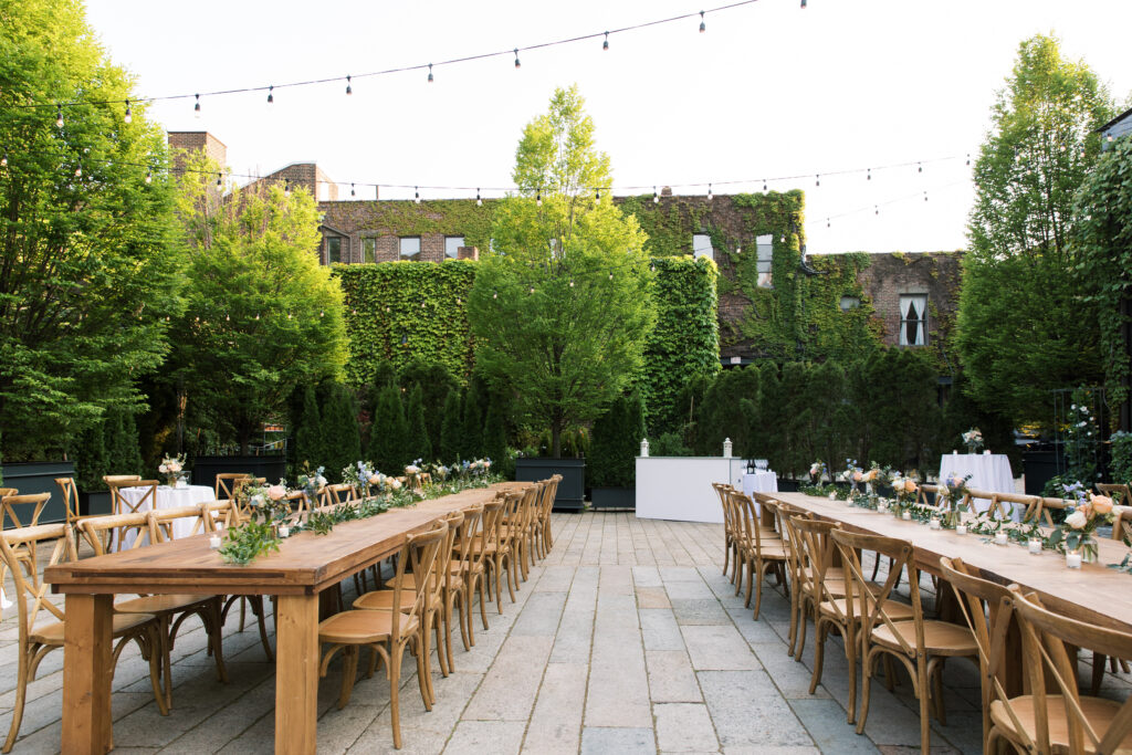 Wedding Reception in the courtyard at The Foundry in Brooklyn, New York