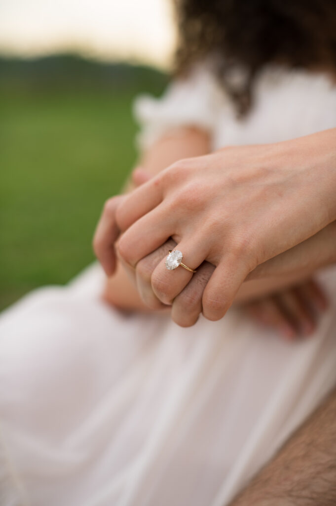 Detail shot of brides engagement ring 