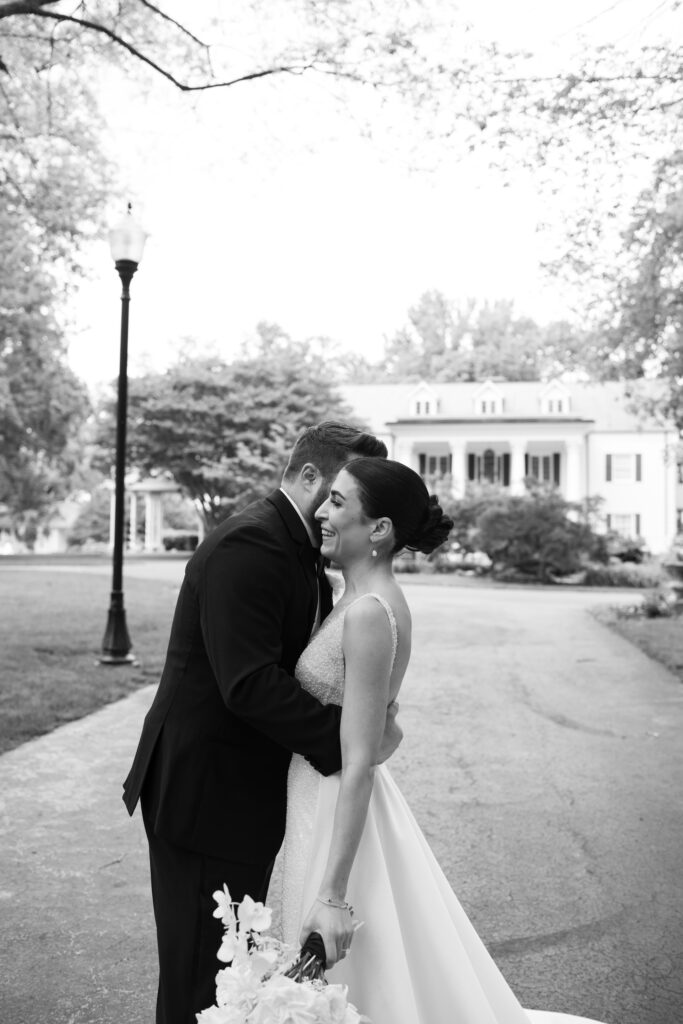 Bride and Groom portraits in black and white at The Estate at  Cherokee Dock in Nashville