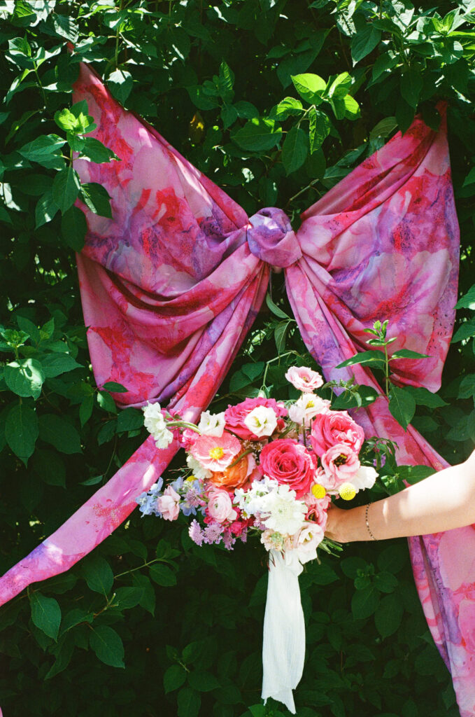 Film photo of brides bouquet during her summertime wedding in Cincinnati, Ohio