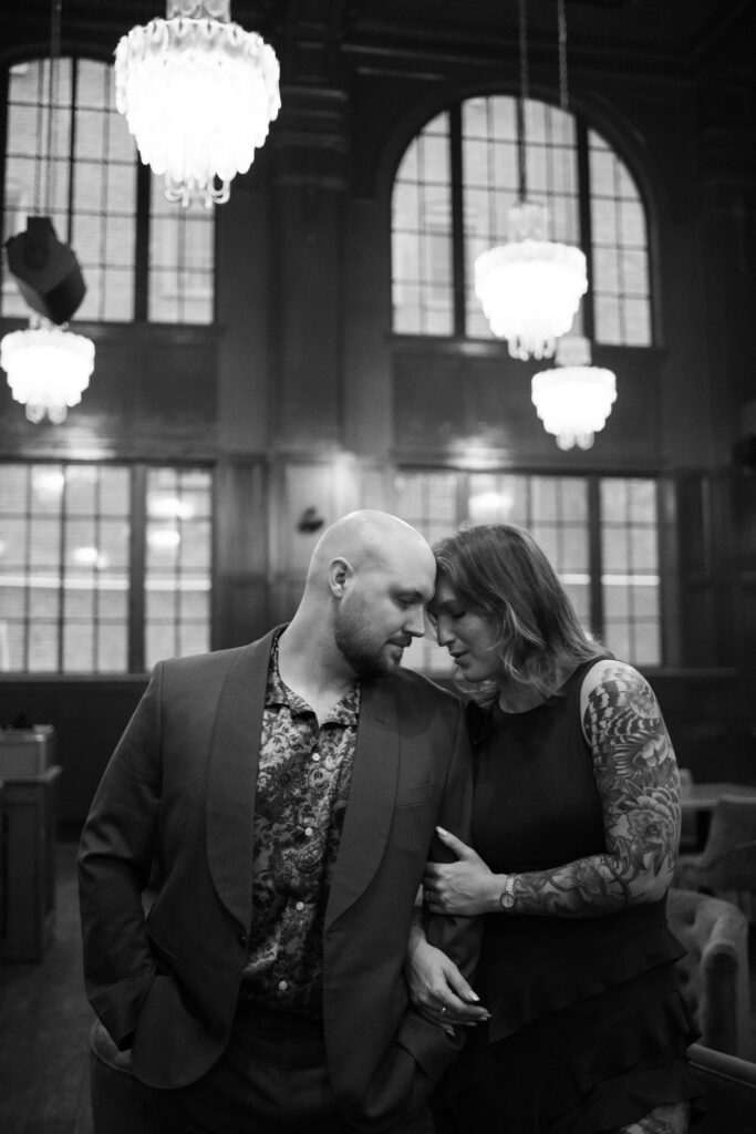 A couple posing in the lobby at the Countrypolitan Hotel in Printer's Alley in Nashville, Tennessee