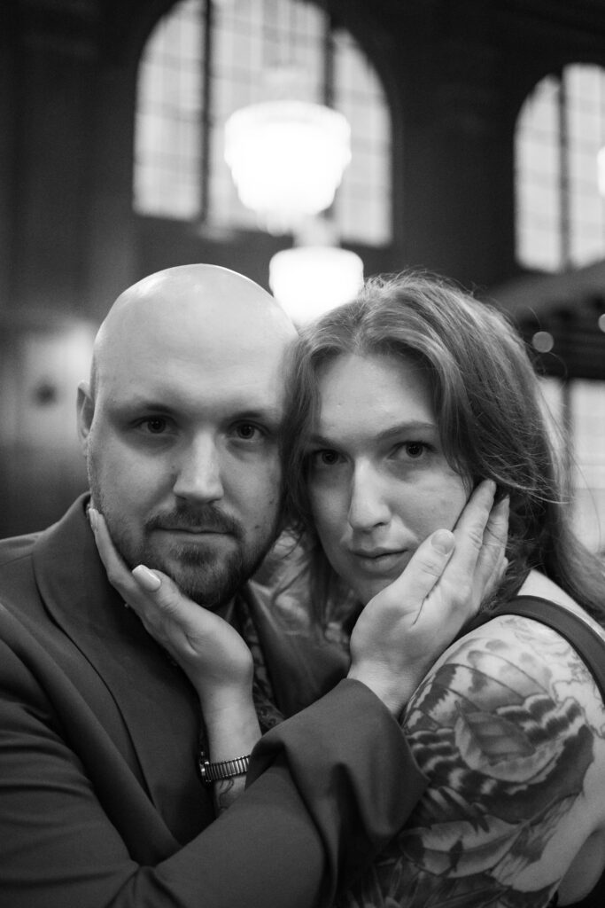 A couple posing in the lobby at the Countrypolitan Hotel in Printer's Alley in Nashville, Tennessee