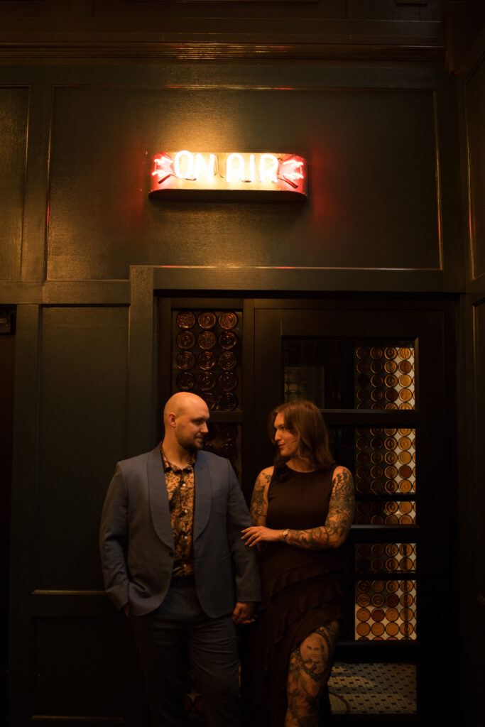 A couple posing in the lobby at the Countrypolitan Hotel in Printer's Alley in Nashville, Tennessee