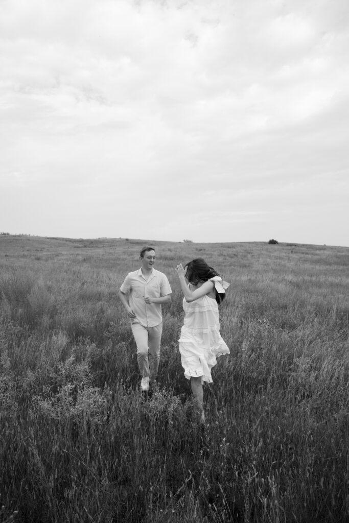 Summertime anniversary session in North Dakota in black and white 