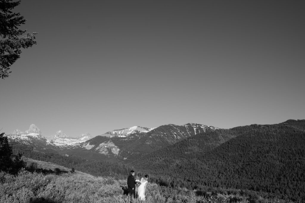 Grand Teton, Wyoming Elopement photo in black and white 