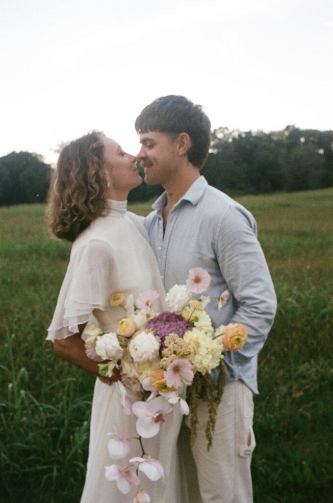 35mm film photo of bride and groom on their wedding day 