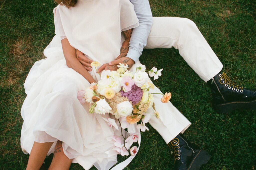 Detail photo of brides bouquet on her wedding day 