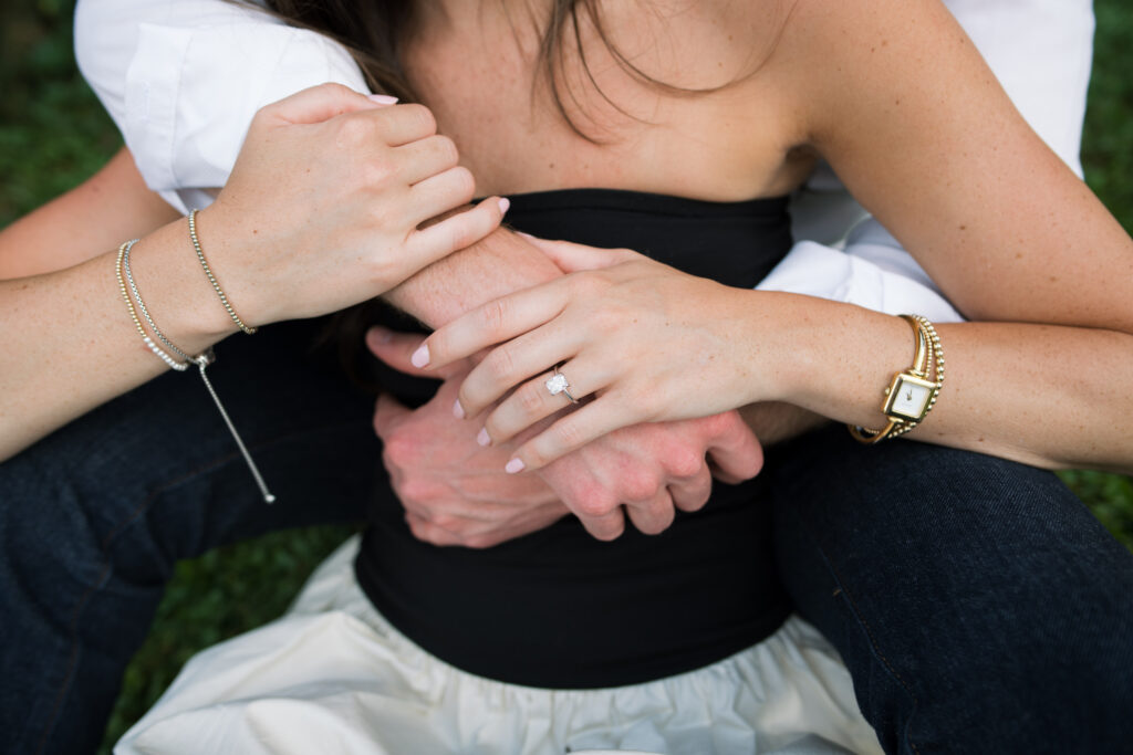 Detail photo of brides engagement ring 