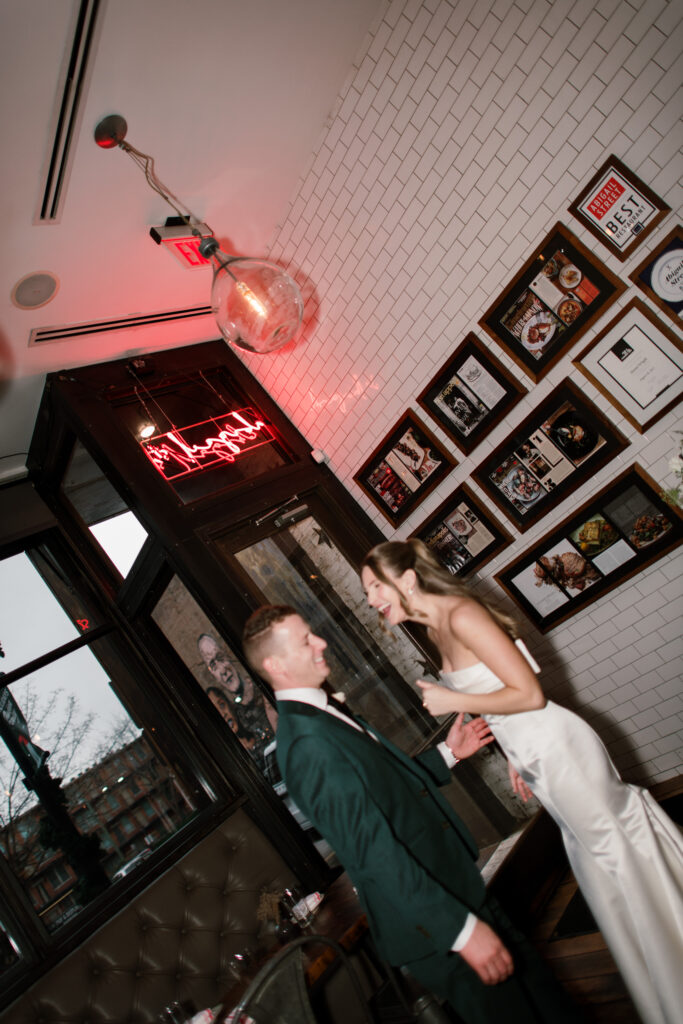 Bride and groom portraits in Abigail Street in OTR in Cincinnati, Ohio