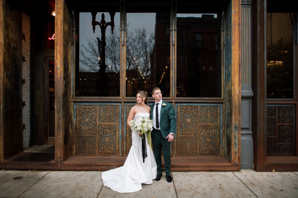 Bride and groom portraits outside of Abigail Street in OTR in Cincinnati, Ohio