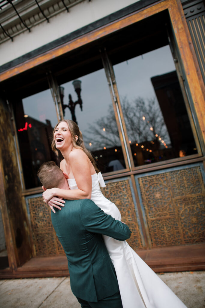 Bride and groom portraits outside of Abigail Street in OTR in Cincinnati, Ohio