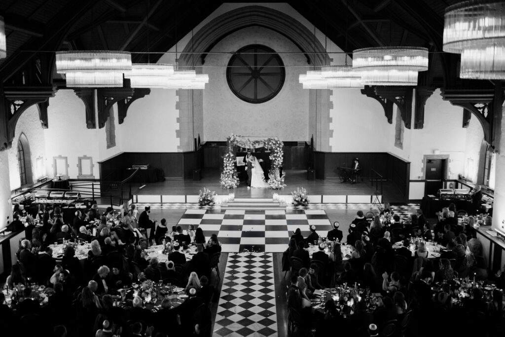 Bride and grooms first kiss at The Palomar