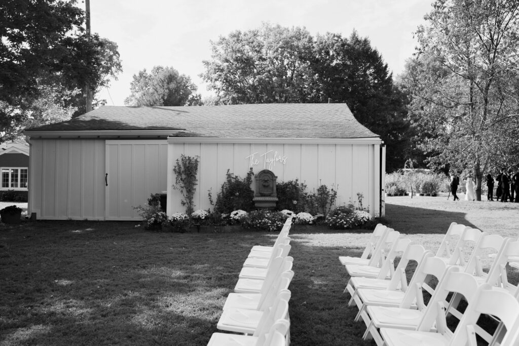 Ceremony set up for a backyard wedding in Louisville, Kentucky