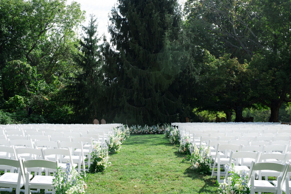 Ceremony set up for a backyard wedding in Louisville, Kentucky